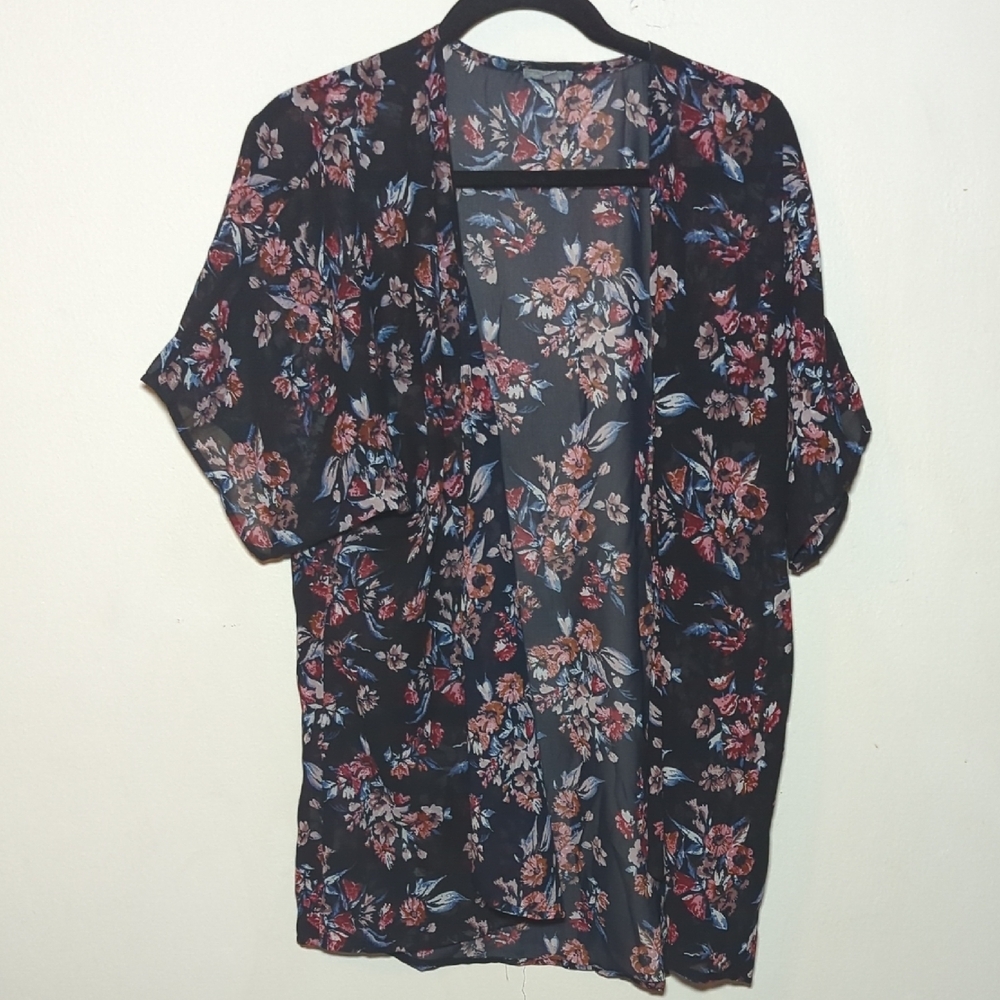 Charlotte Russe Black Sheer Floral Kimono Cardigan Open Front Women's Size S/M - Picture 1 of 5